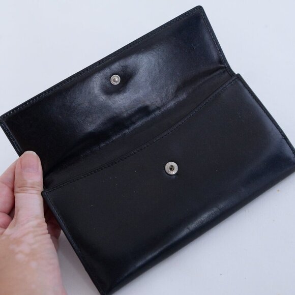 Vintage Gucci Black Leather Long Bifold Flap Silver-Tone Hardware Wallet - Picture 10 of 16